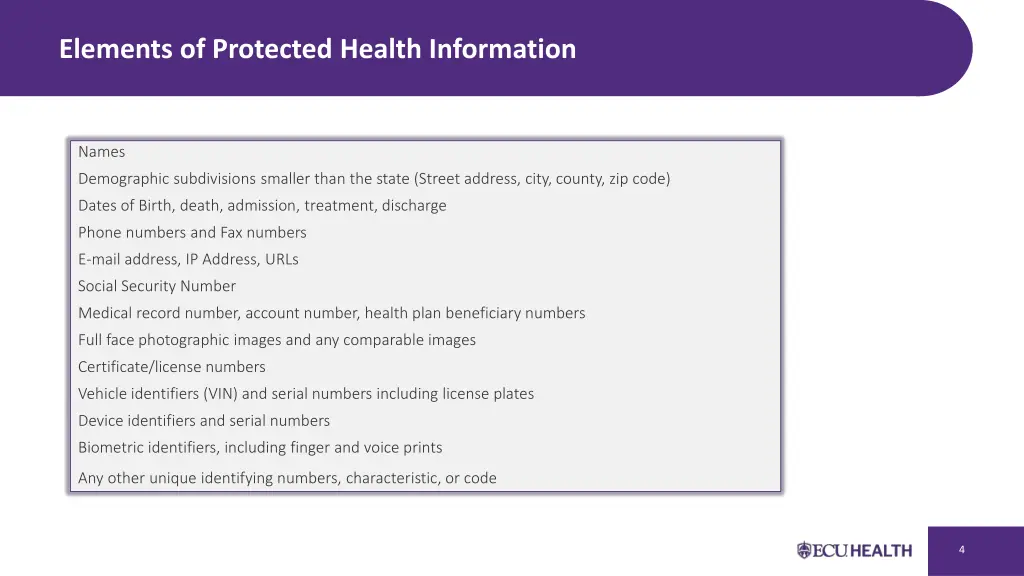 elements of protected health information