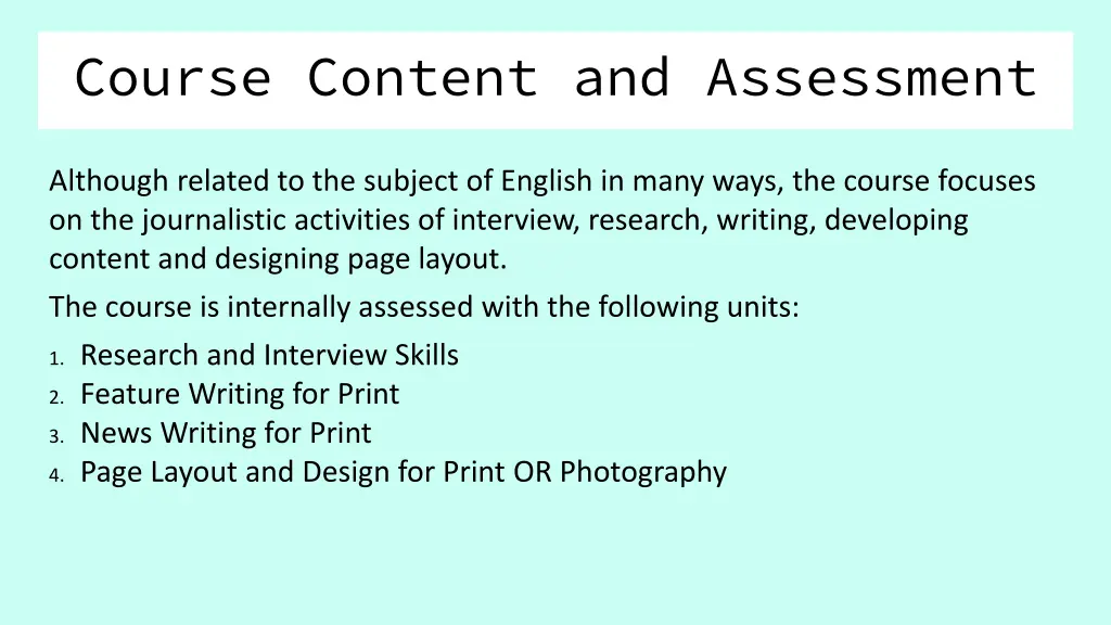 course content and assessment