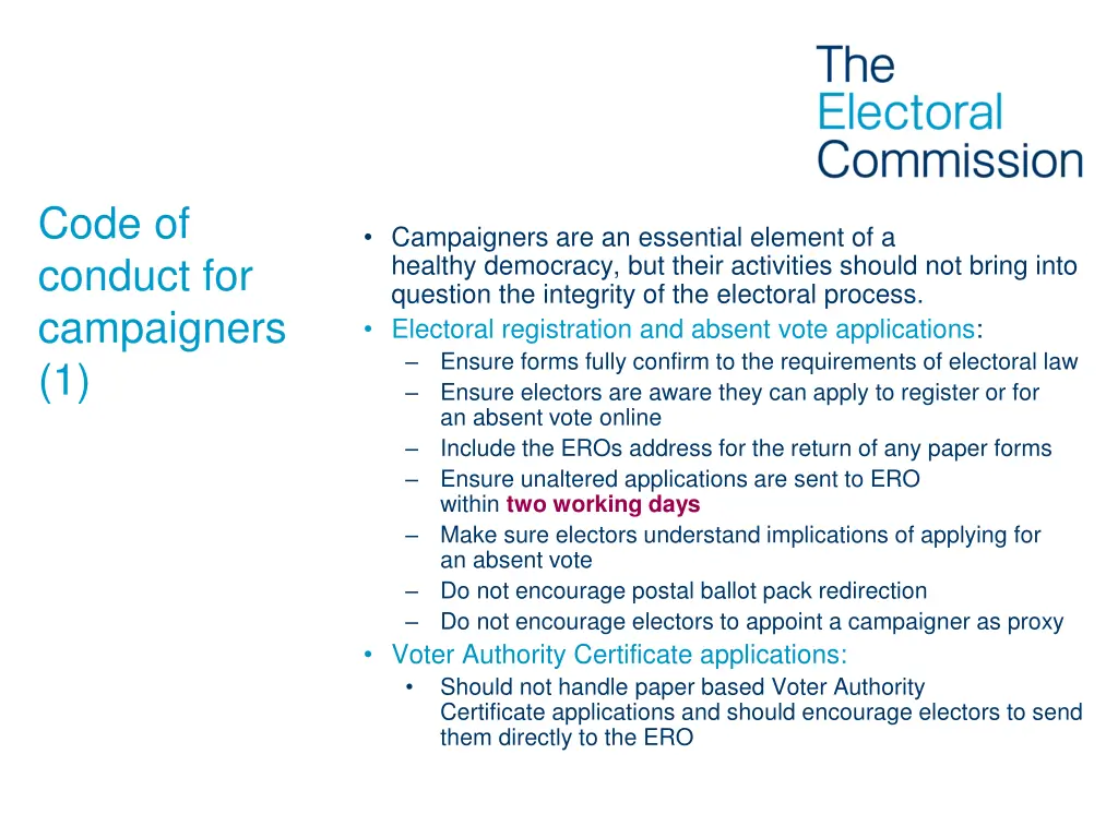 code of conduct for campaigners 1