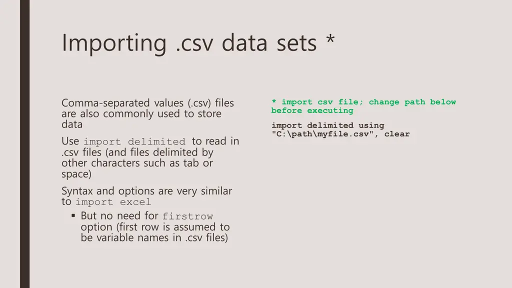 importing csv data sets