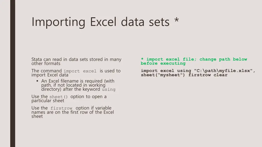 importing excel data sets