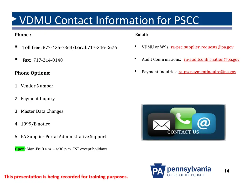 vdmu contact information for pscc