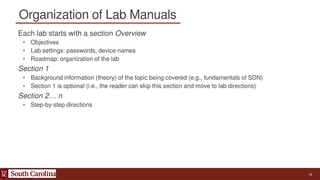 organization of lab manuals