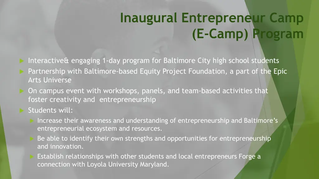 inaugural entrepreneur camp e camp program