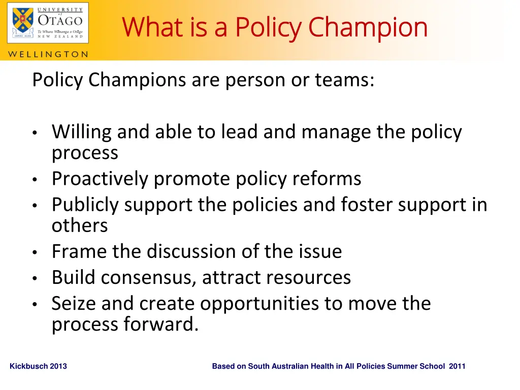 what is a policy champion what is a policy