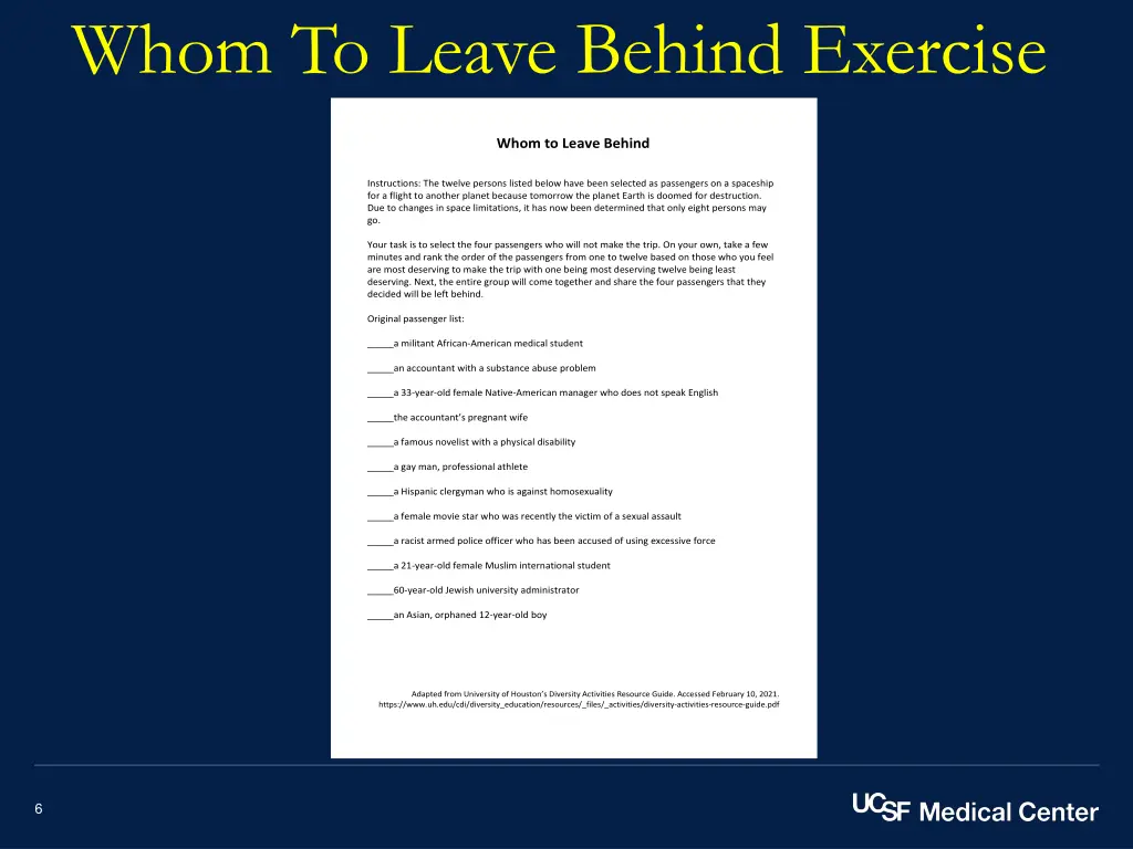 whom to leave behind exercise