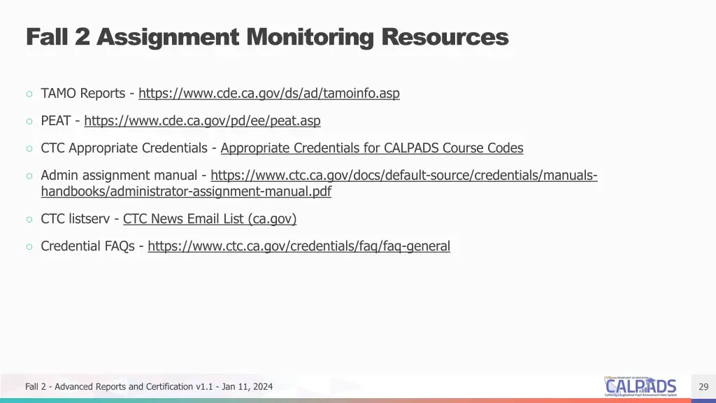 fall 2 assignment monitoring resources