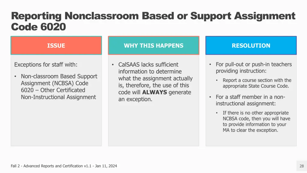 reporting nonclassroom based or support