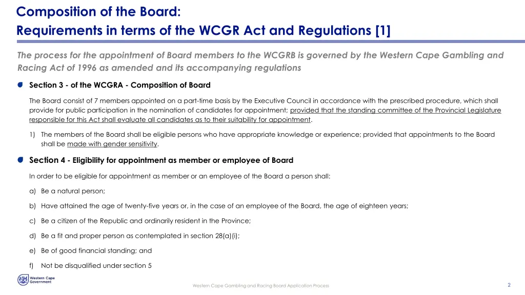 composition of the board requirements in terms