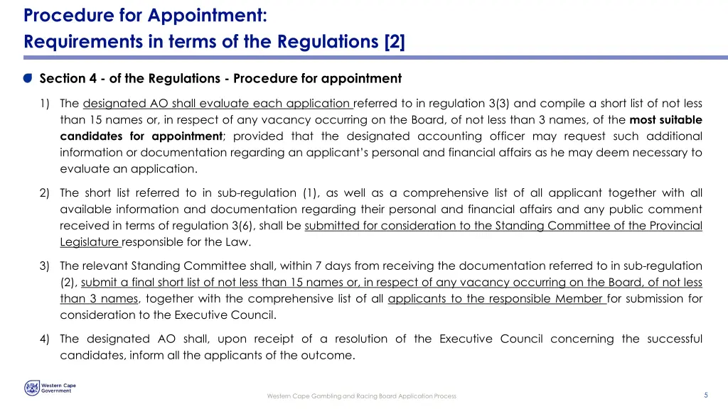 procedure for appointment requirements in terms 1