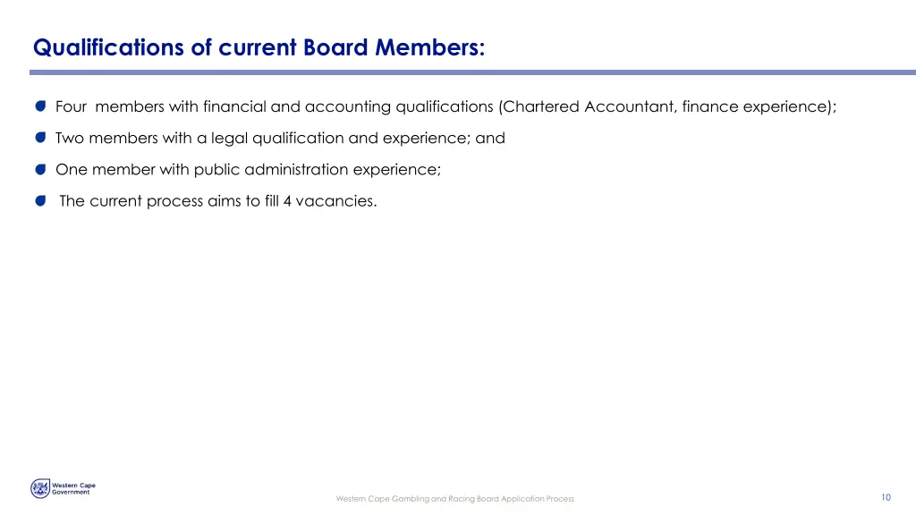 qualifications of current board members