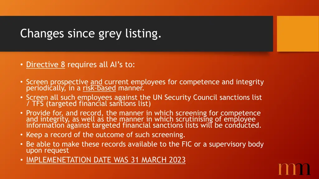 changes since grey listing 1