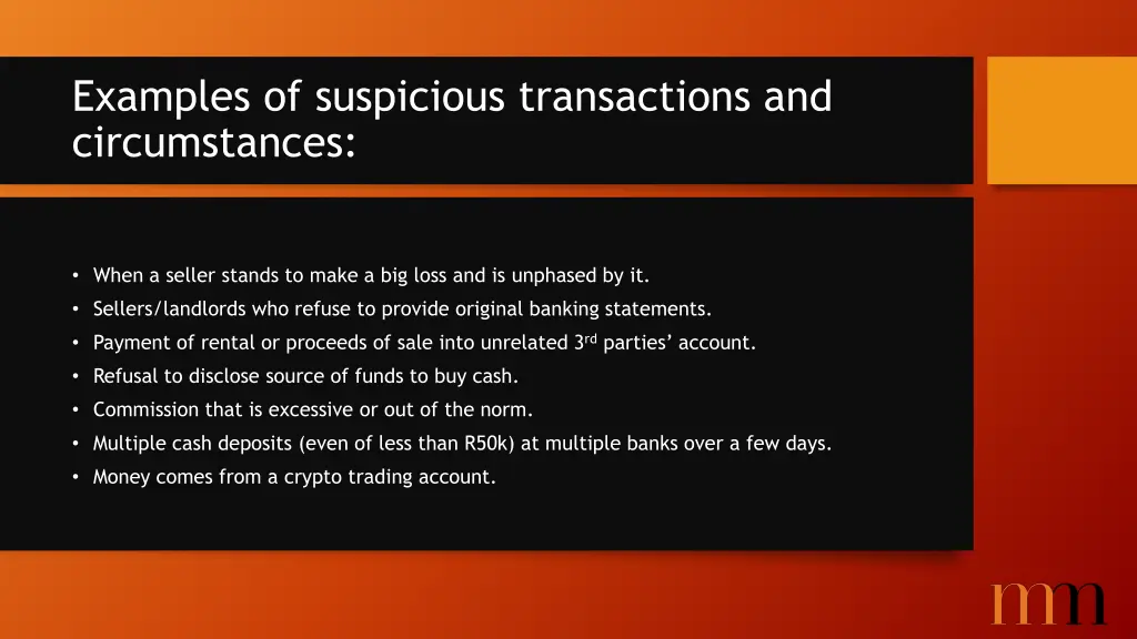 examples of suspicious transactions