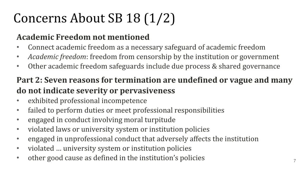 concerns about sb 18 1 2