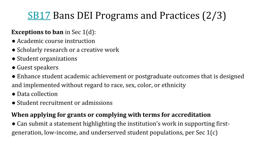 sb17 bans dei programs and practices 2 3