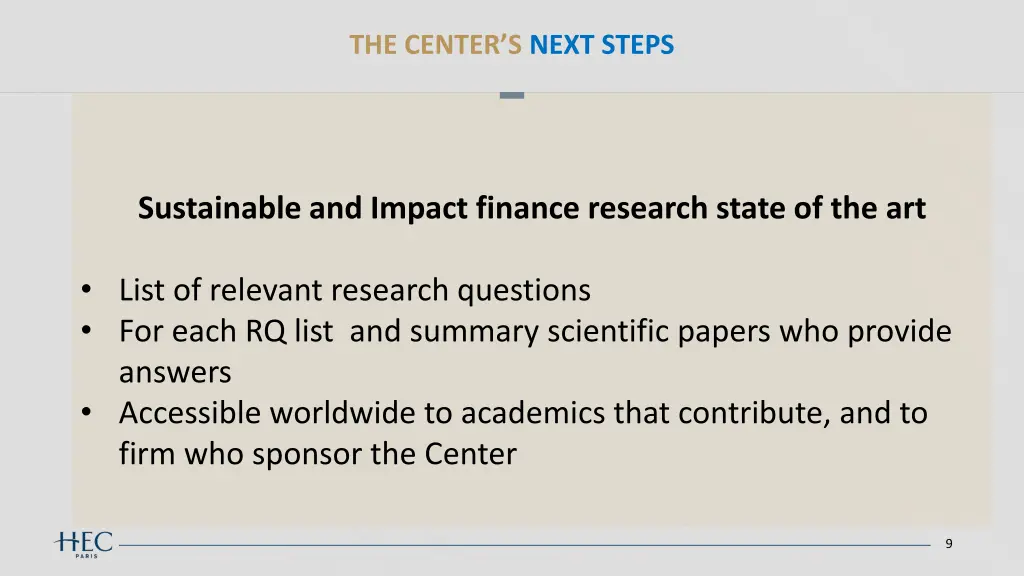 the center s next steps