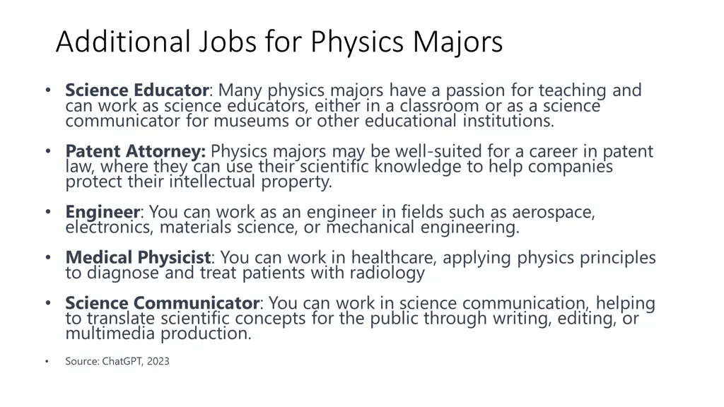 additional jobs for physics majors