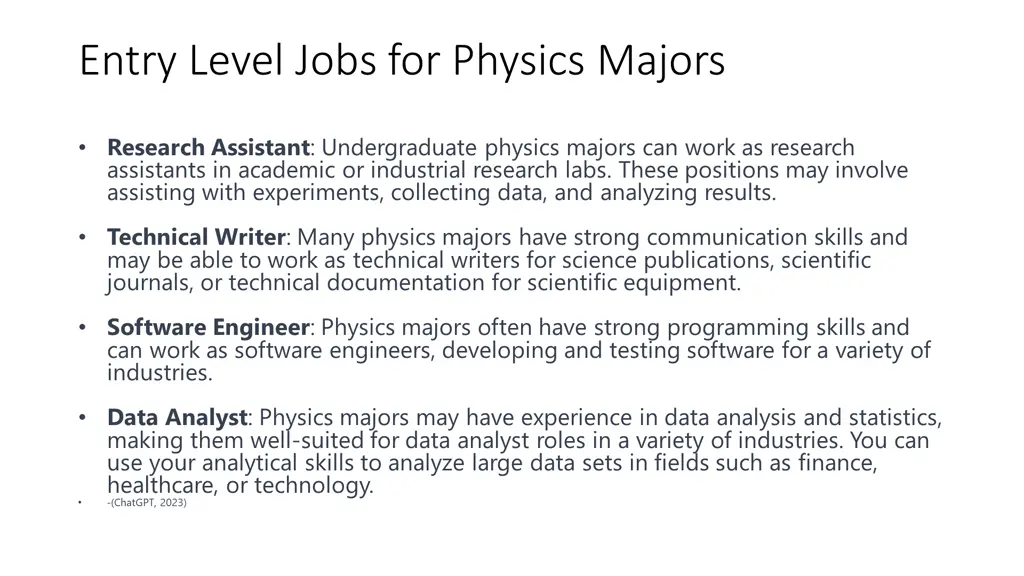 entry level jobs for physics majors