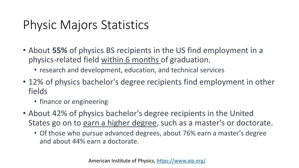 physic majors statistics
