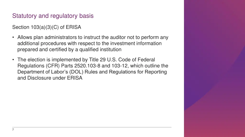 statutory and regulatory basis