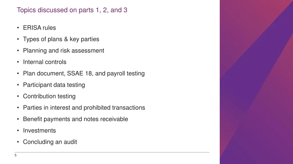 topics discussed on parts 1 2 and 3