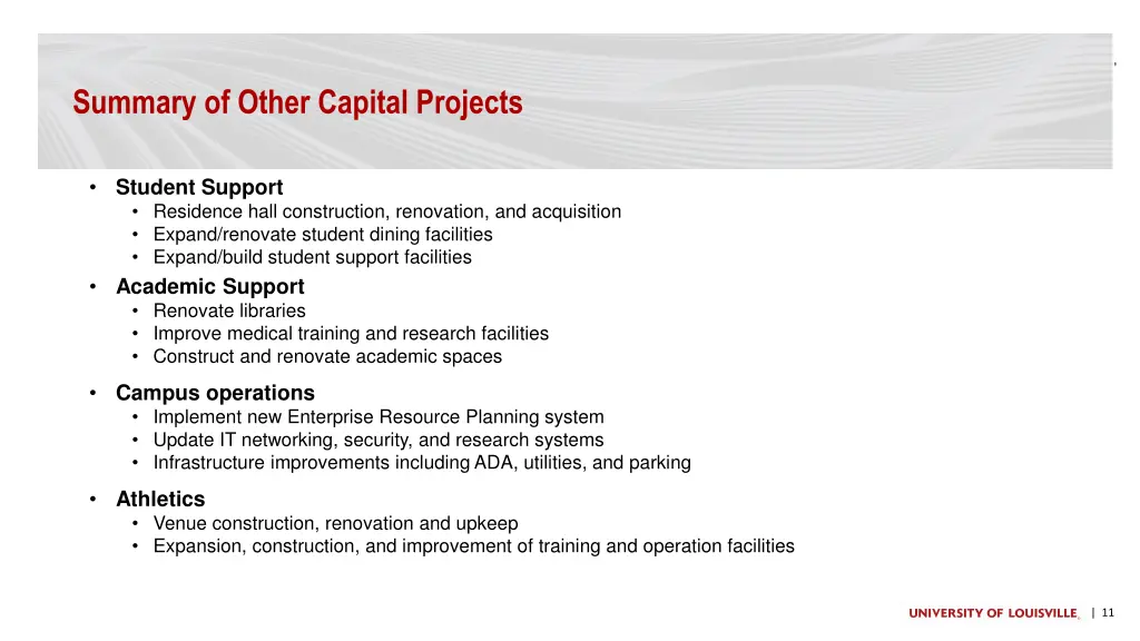 summary of other capital projects