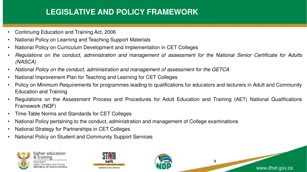 legislative and policy framework