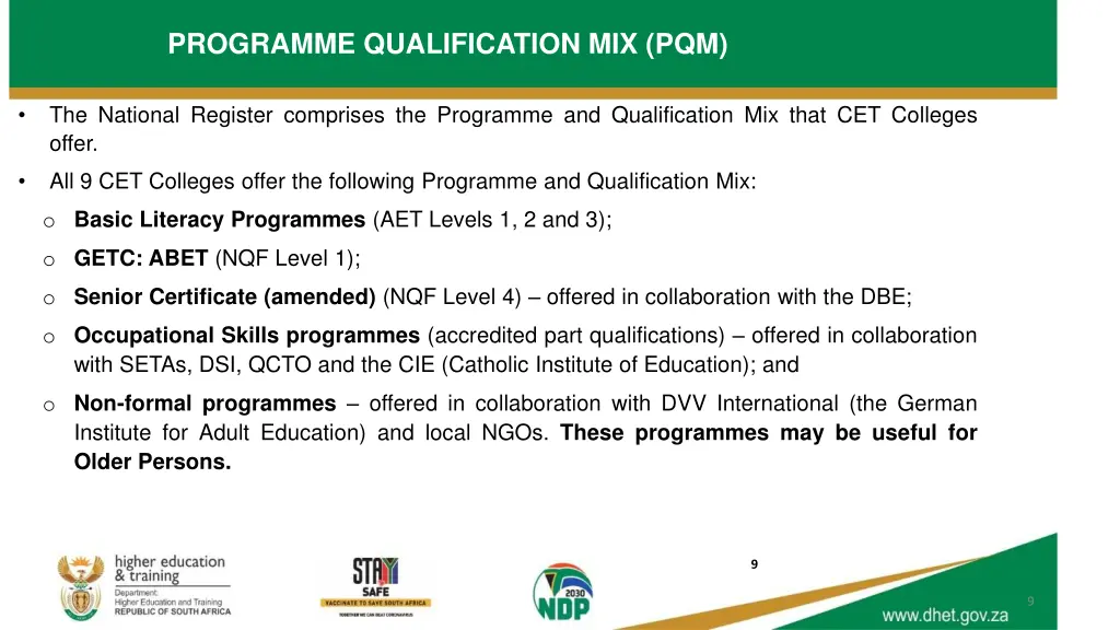 programme qualification mix pqm