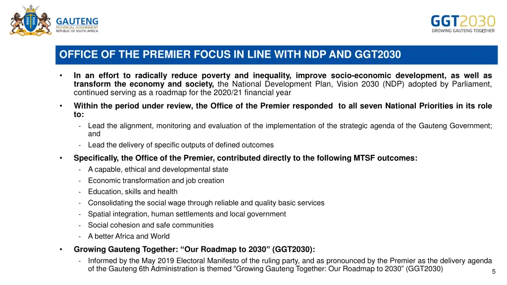 office of the premier focus in line with