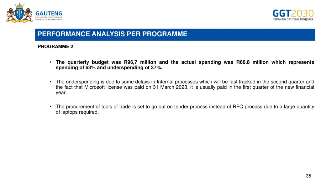 performance analysis per programme 1