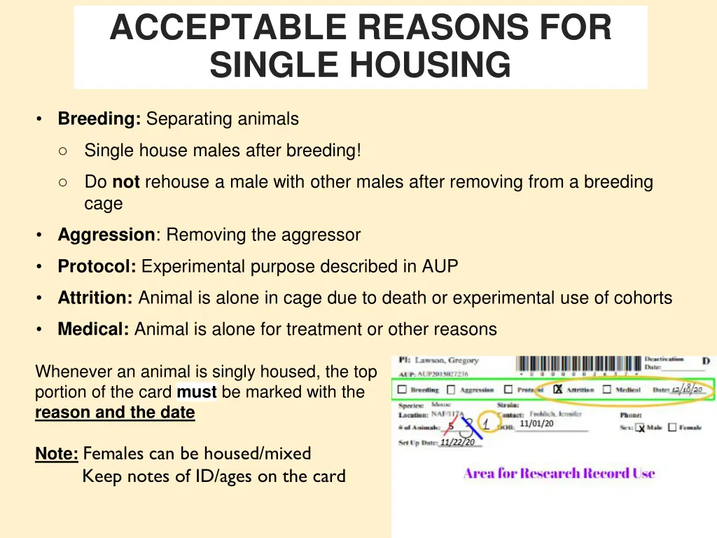 acceptable reasons for single housing