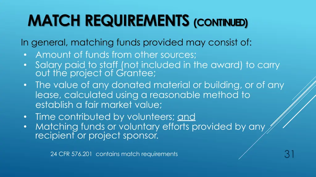 match requirements continued
