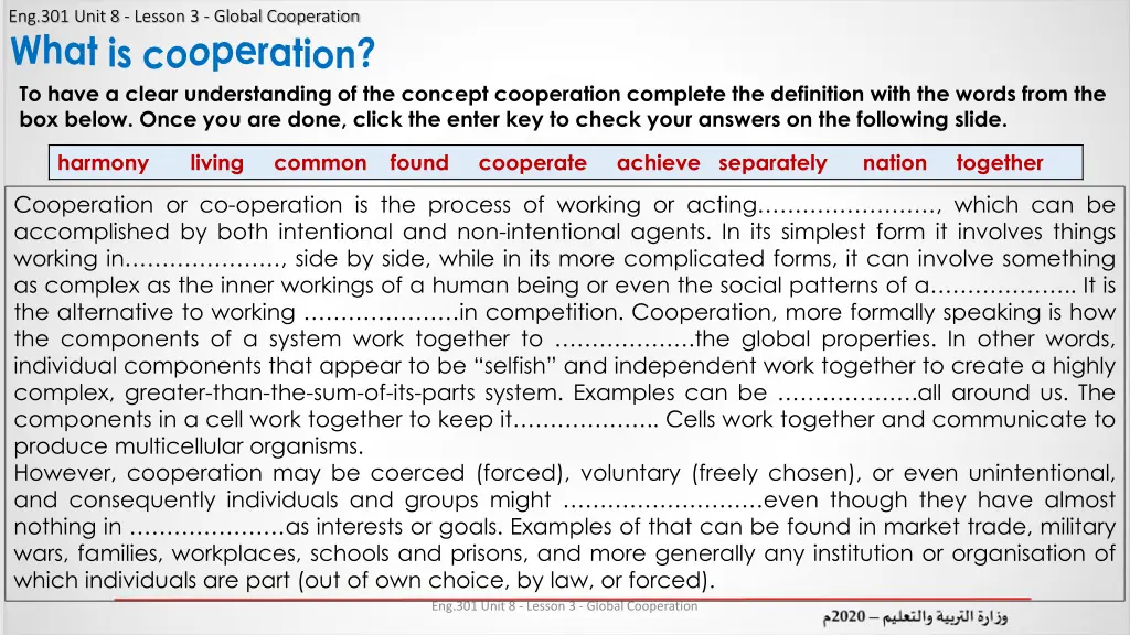 eng 301 unit 8 lesson 3 global cooperation what