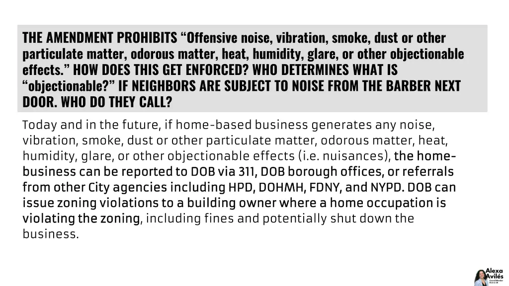 the amendment prohibits offensive noise vibration 1