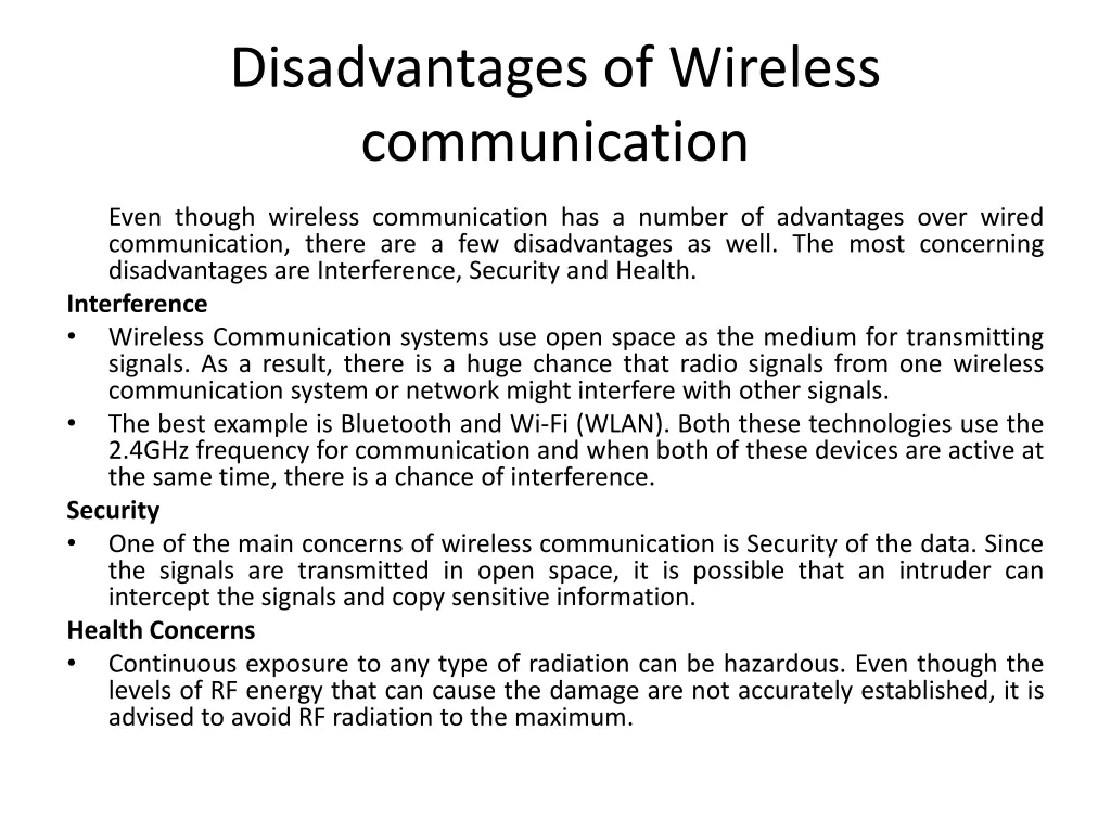 disadvantages of wireless communication