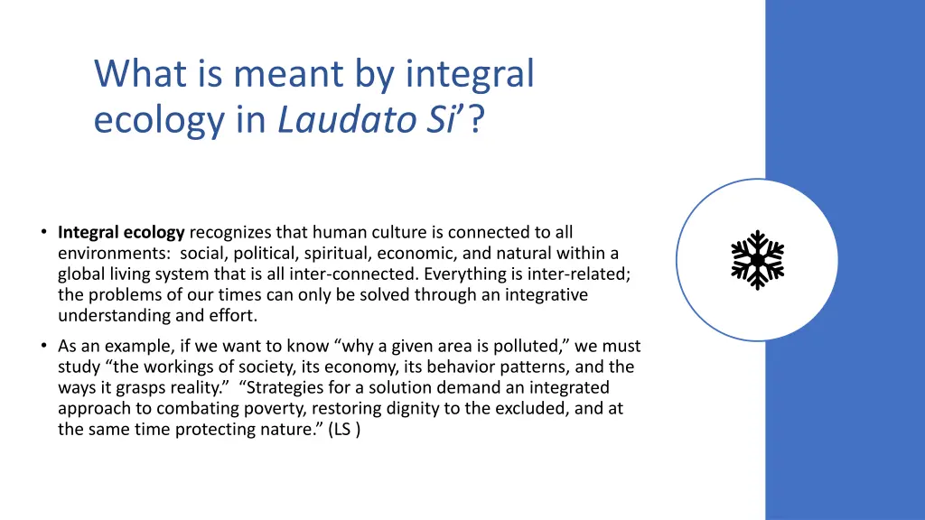 what is meant by integral ecology in laudato si