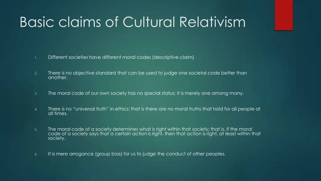 basic claims of cultural relativism