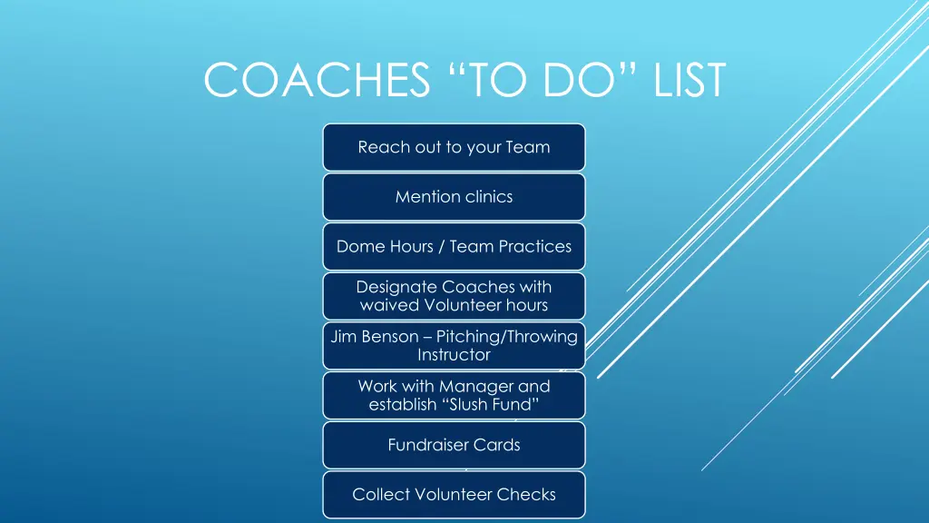 coaches to do list