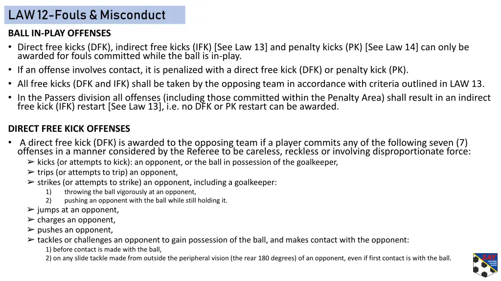 law 12 fouls misconduct