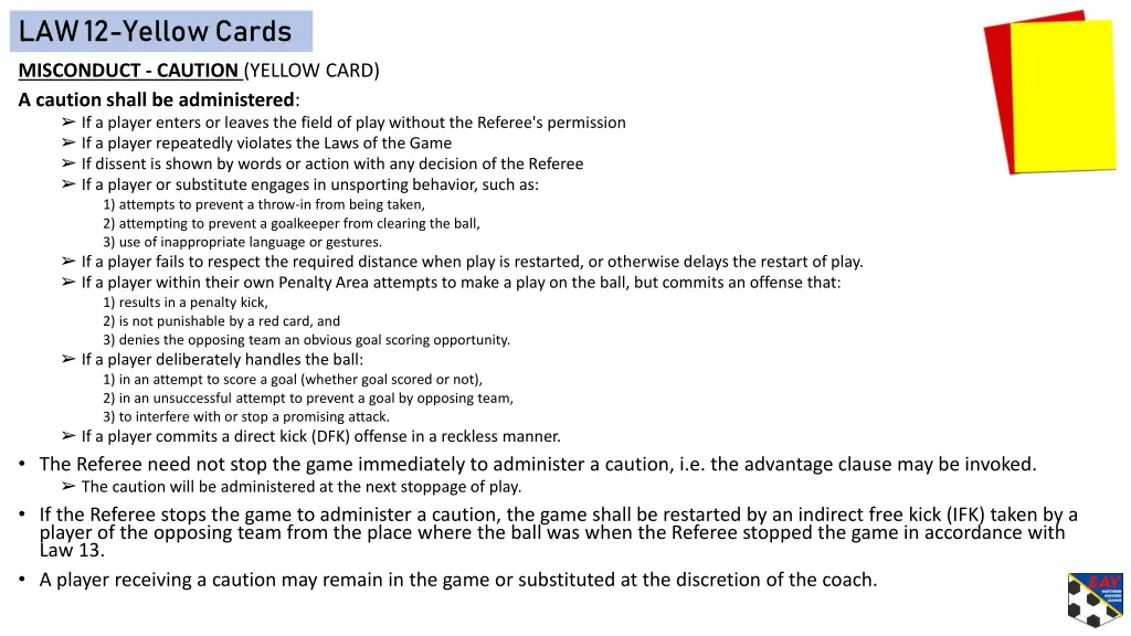 law 12 yellow cards