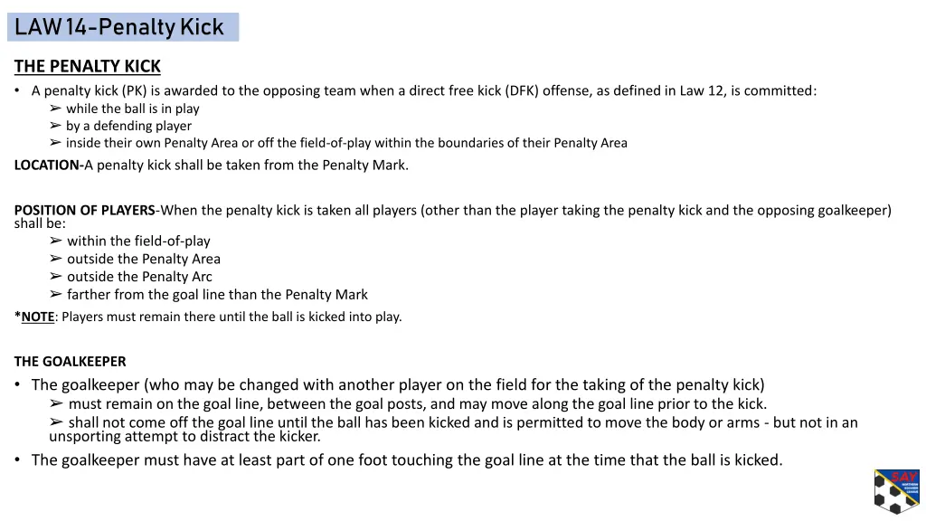 law 14 penalty kick