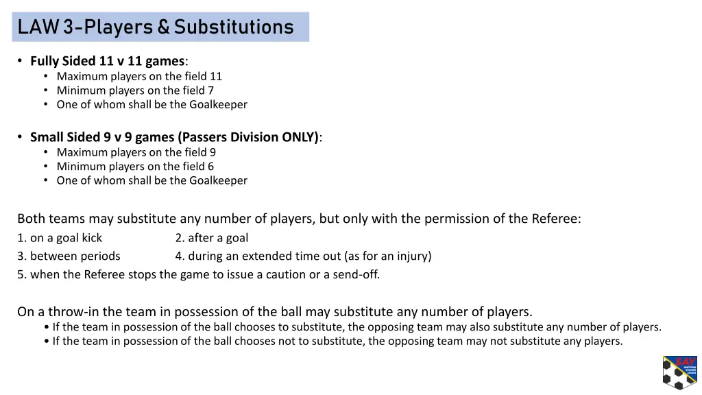 law 3 players substitutions