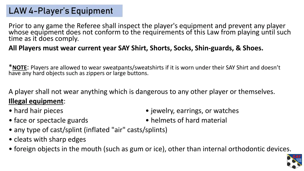 law 4 player s equipment