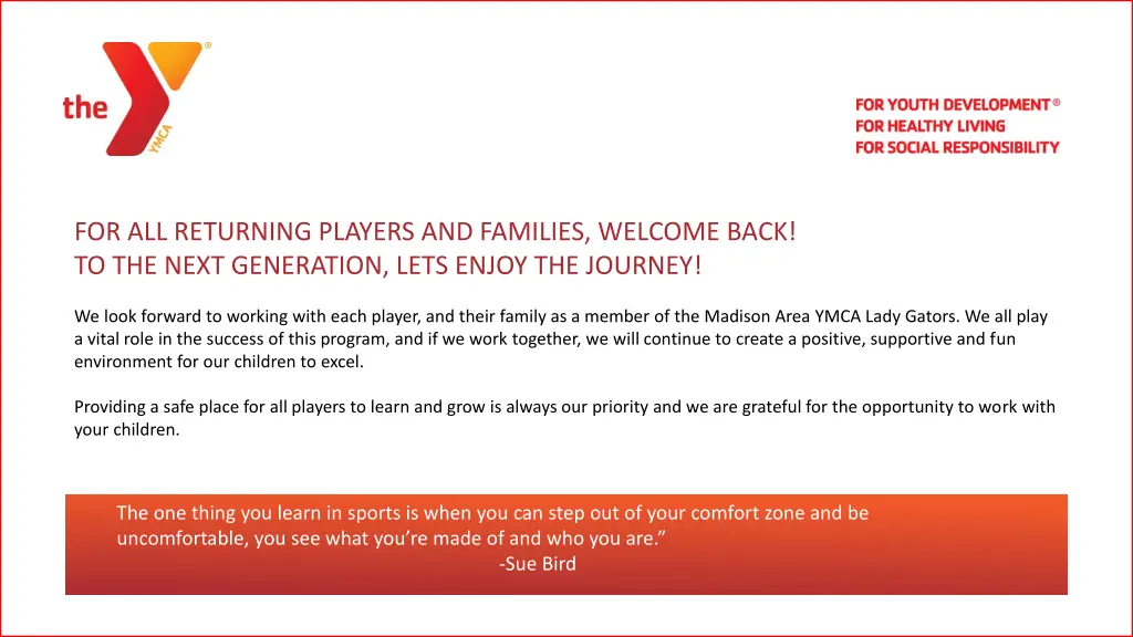 for all returning players and families welcome