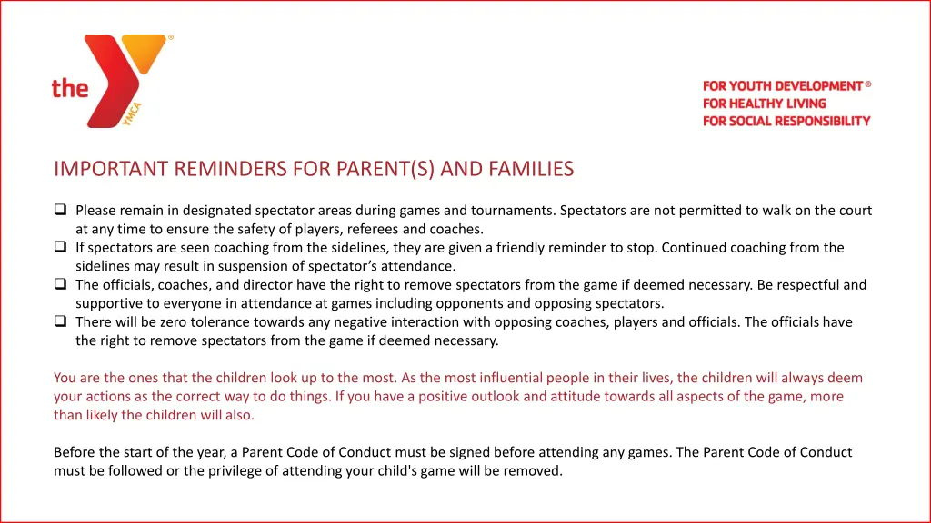 important reminders for parent s and families