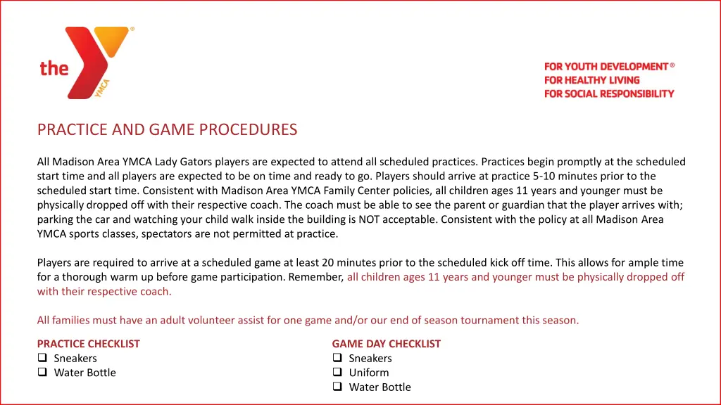 practice and game procedures