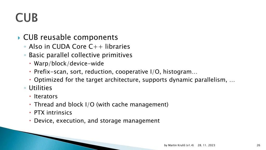 cub reusable components also in cuda core