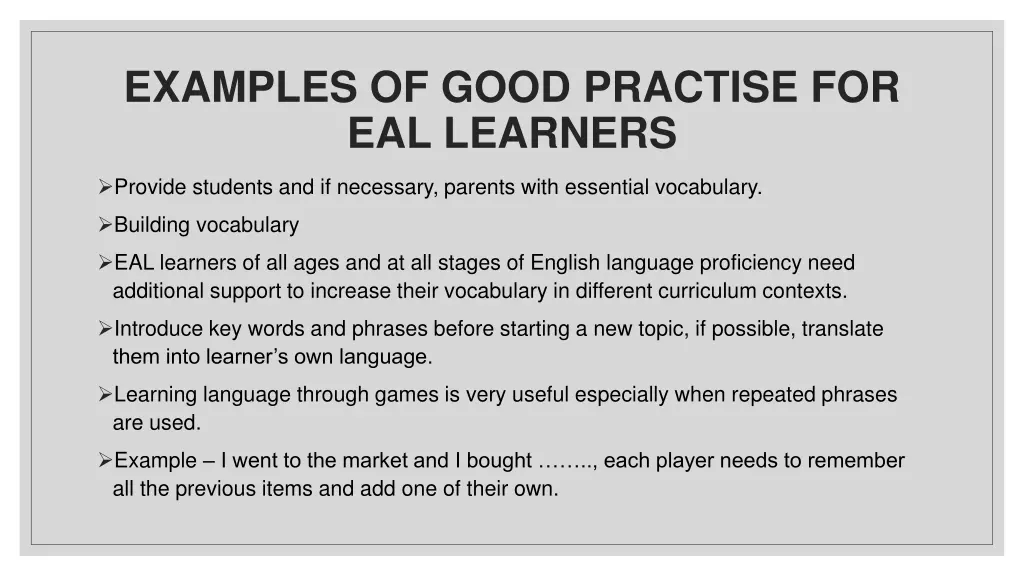 examples of good practise for eal learners