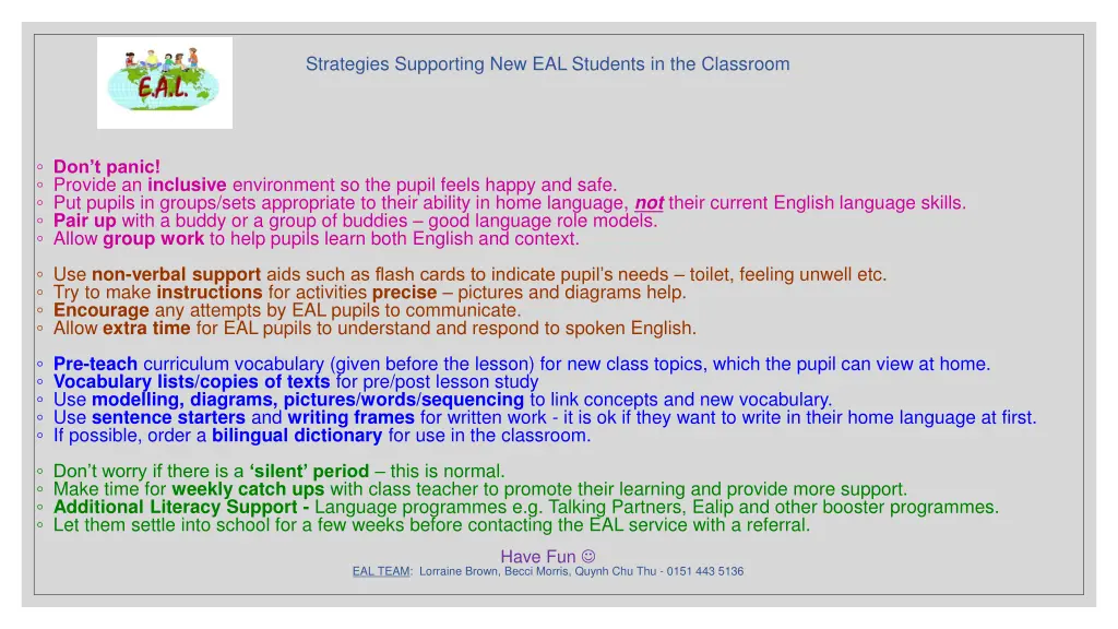 strategies supporting new eal students