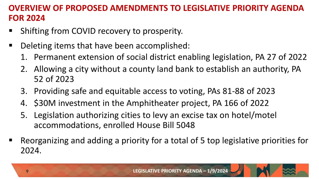 overview of proposed amendments to legislative